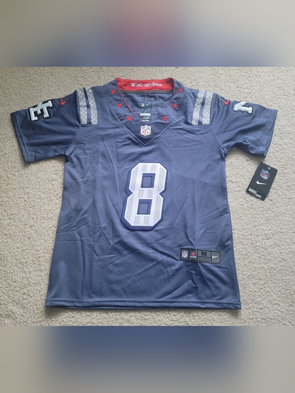 Nike New England Patriots Stefon Diggs #8 Storm Blue 2025 Stitched Jersey Kids M
